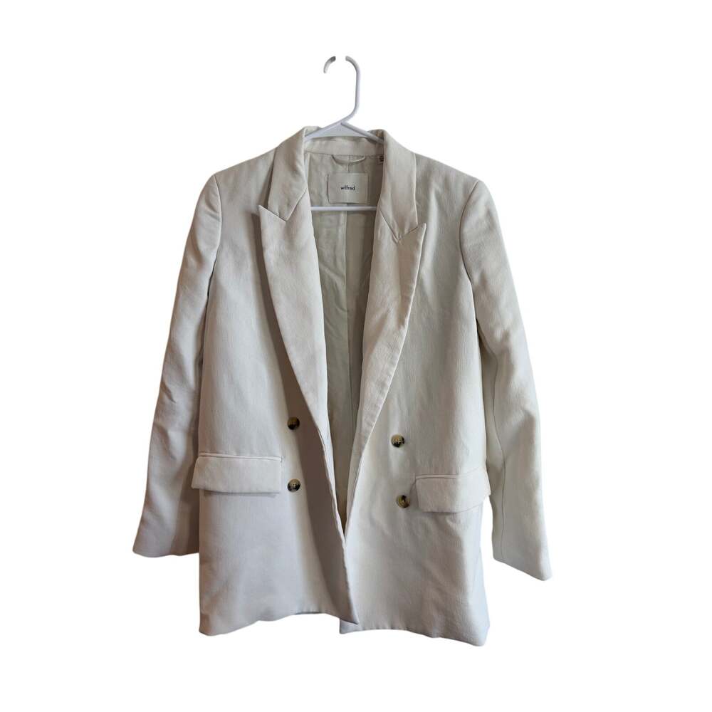 Aritzia Wilfred Loose Fit Blazer White Sz XXS Oversized Jacket Casual Faint Spot